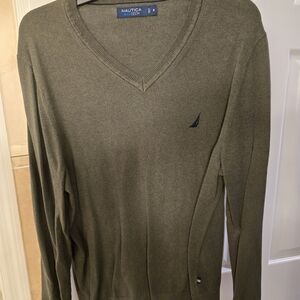 Nautica Men's V-Neck Sweater in Olive Green